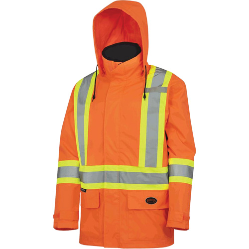 5594 Veste de s&eacute;curit&eacute; l&eacute;g&egrave;re et imperm&eacute;able avec capuche amovible, Polyester, Orange haute visibilit&eacute;, Grand Ottawa Fastener Supply