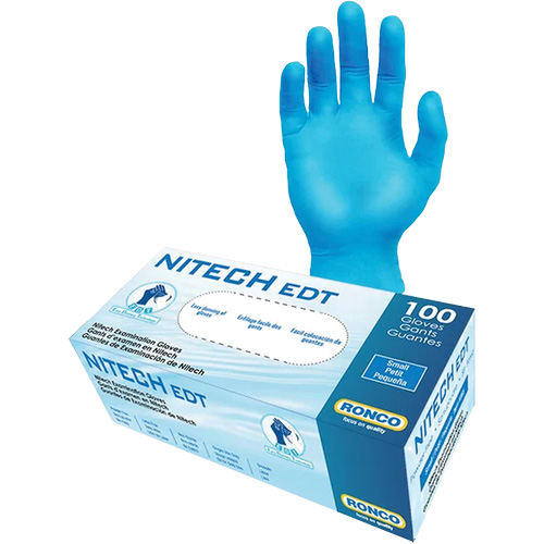 Gants d'examen EDT, Grand, Nitech, 5 mils, Sans poudre, Bleu, Classe 2 Ottawa Fastener Supply