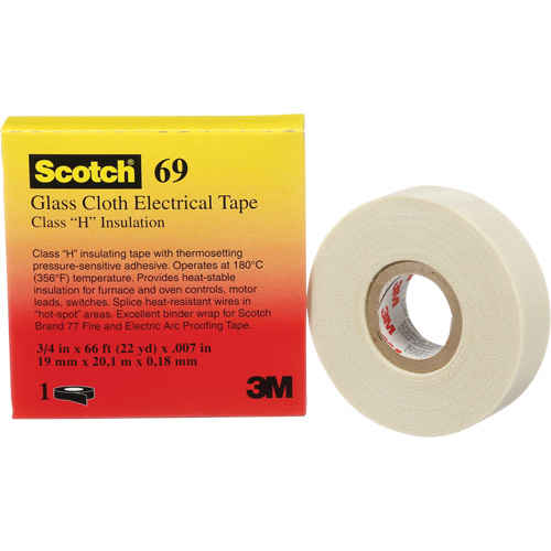 Scotch&reg; Glass Cloth Tape, 19 mm (3/4") W x 20 m (66') L, 7 mils, White Ottawa Fastener Supply