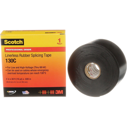 Ruban d'&eacute;pissage sans support en caoutchouc de calibre professionnel Scotch, 50,8 mm (2") la x 9 m (30') lo, 30 mils, Noir Ottawa Fastener Supply