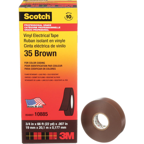 Scotch&reg; Vinyl Colour Coding Electrical Tape, 19 mm (3/4") W x 20 m (66') L, 7 mils, Brown Ottawa Fastener Supply