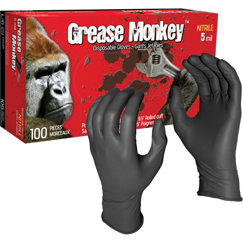 Grease Monkey&reg; Disposable Gloves, Large, Nitrile, 5-mil, Powder-Free, Black Ottawa Fastener Supply