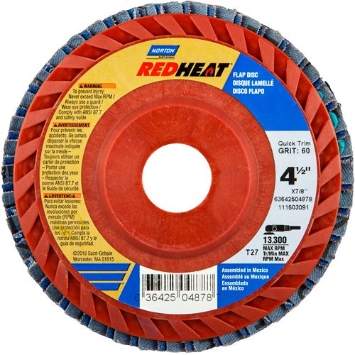 Disques &agrave; lamelles en plastique Red Heat, 4-1/2" x 7/8", Type 27, Grain 40, C&eacute;ramique d'alumine Ottawa Fastener Supply
