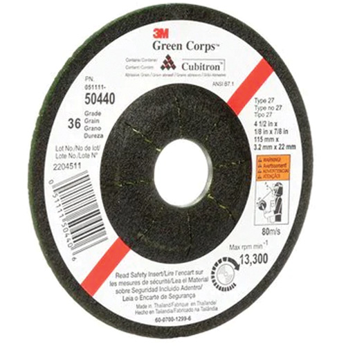 Meule flexible Green Corps, 4-1/2" x 1/8", Arbre 7/8", C&eacute;ramique, Type 27 Ottawa Fastener Supply