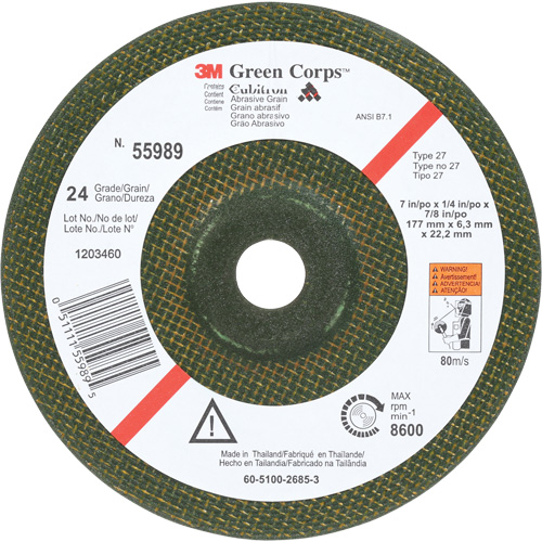 Meule flexible Green Corps, 7" x 1/4", Arbre 7/8", C&eacute;ramique, Type 1 Ottawa Fastener Supply