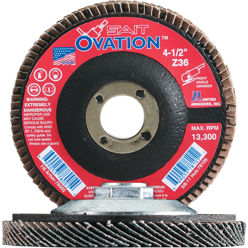 Ovation Flap Disc, 4-1/2" x 7/8", Type 27, 36 Grit, Zirconium Ottawa Fastener Supply