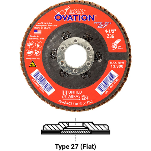 OVATION MEULE LAMELLE5X7/8GRAIN36, 5" x 7/8", Type 27, Grain 36, Zirconium Ottawa Fastener Supply