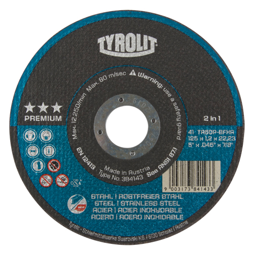Premium 2 In 1 Thincut Cut-Off Wheel, 5" x 0.045", 7/8" Arbor, Type 1, Aluminum Oxide, 12250 RPM Ottawa Fastener Supply
