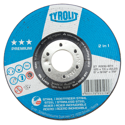 Meule 2-en-1 de premi&egrave;re qualit&eacute;, 5" x 9/32", Arbre 7/8", Type 27 Ottawa Fastener Supply