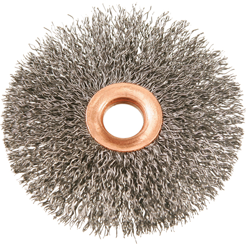 Brosses rotatives &agrave; fils cr&ecirc;p&eacute;s avec moyeu en cuivre 3", 3" dia., Fils 0,014", Arbre 1/2" Ottawa Fastener Supply