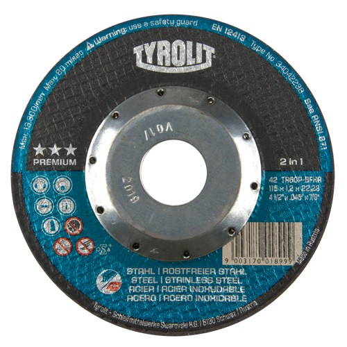 Premium 2 In 1 Thincut Cut-Off Wheel, 4-1/2" x 0.045", 7/8" Arbor, Type 27, Aluminum Oxide, 13300 RPM Ottawa Fastener Supply