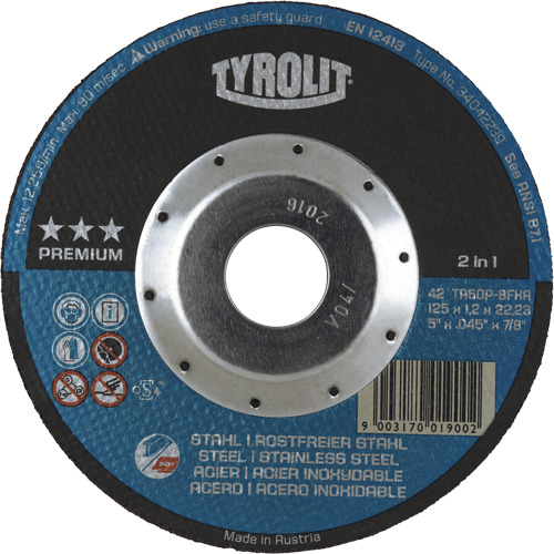 Premium 2 in 1 Thincut Cut-Off Wheel, 5" x 0.045", 7/8" Arbor, Type 27, Aluminum Oxide, 12250 RPM Ottawa Fastener Supply