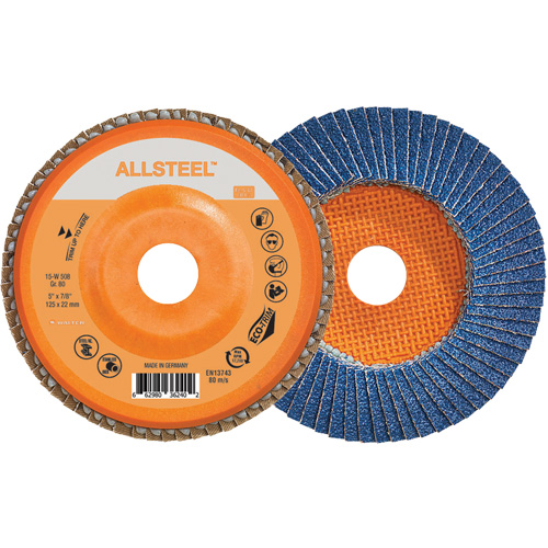 AllSteel Flap Disc, 5" x 7/8", Type 27, 80 Grit, Zirconia Alumina Ottawa Fastener Supply