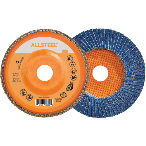 AllSteel Flap Disc, 5" x 7/8", Type 27, 120 Grit, Zirconia Alumina Ottawa Fastener Supply