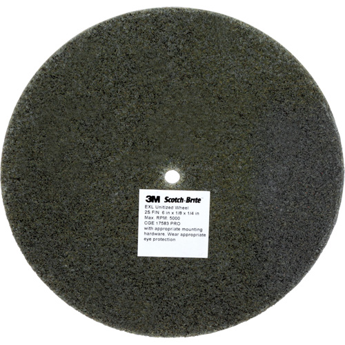 Meule unitaris&eacute;e EXL Scotch-Brite, 6" x 1/8", Arbre de 1/4", Grain de Fin, Carbure de silicium Ottawa Fastener Supply