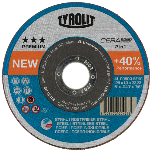 Cerabond Cutting Disc, 5" x 0.045", 7/8" Arbor, Type 1, Ceramic, 12250 RPM Ottawa Fastener Supply
