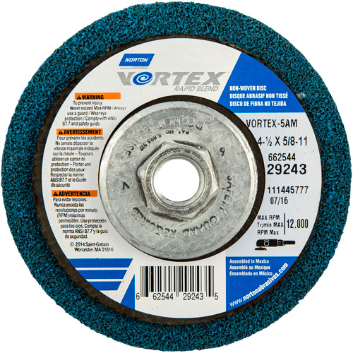 Vortex Rapid Blend Non-Woven Depressed Center Abrasive Disc, 4-1/2" Dia., 100-120 Grit, Aluminum Oxide Ottawa Fastener Supply