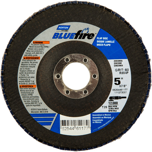 Disque &agrave; lamelles BlueFire, 5" x 7/8", Type 29, Grain 36, Alumine de zirconium Ottawa Fastener Supply