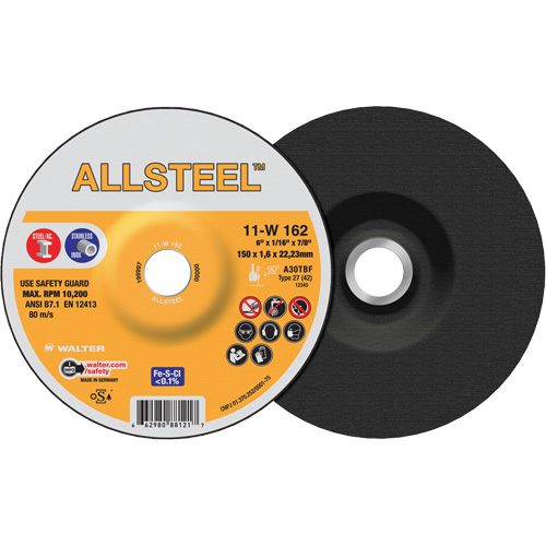 AllSteel Cut-Off Wheel, 6" x 1/16", 7/8" Arbor, Type 27, Aluminum Oxide, 10200 RPM Ottawa Fastener Supply