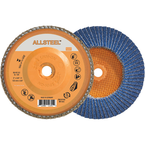 AllSteel Flap Disc, 5" x 5/8"-11, Type 27, 120 Grit, Zirconia Alumina Ottawa Fastener Supply