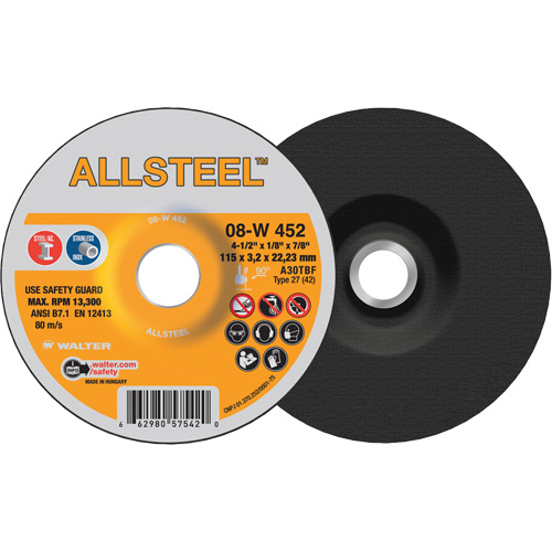 ALLSTEEL Grinding Wheel, 41/2" x 1/8", 7/8" arbor, Aluminum Oxide