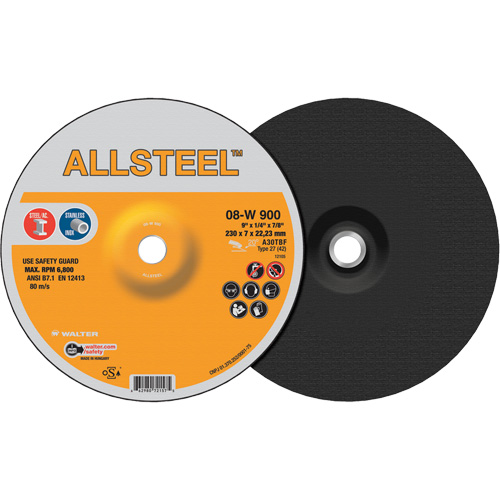 AllSteel Grinding Wheel, 9" x 1/4", 7/8" Arbor, Aluminum Oxide, Type 27 Ottawa Fastener Supply