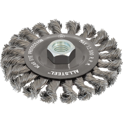 Brosse m&eacute;tallique AllSteel, Dia. 6", Fils 0,02", Arbre 5/8"-11, Acier Ottawa Fastener Supply