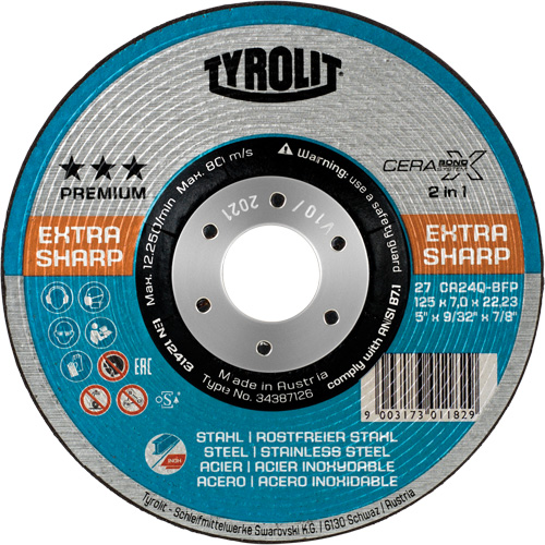 Cerabond X Combination Wheel, 4-1/2" x 5/32", 7/8" Arbor, Type 27, 24 Grit, Ceramic Ottawa Fastener Supply
