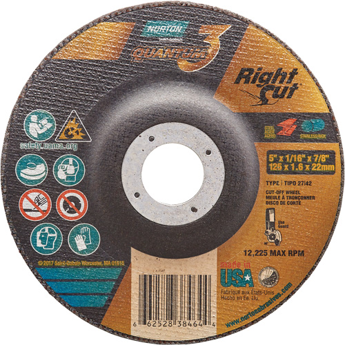 Quantum3 RightCut Cut-Off Wheel, 5" x 1/16", 7/8" Arbor, Type 27/42, Ceramic Alumina, 12225 RPM Ottawa Fastener Supply