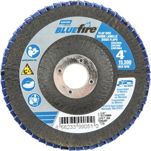 Disque &agrave; lamelles coniques R884P BlueFire, 4" x 5/8", Type 29, Grain P60, Alumine de zirconium Ottawa Fastener Supply