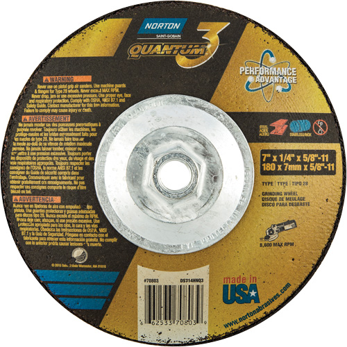 Quantum3 SG Saucer Wheel, 7" x 1/4", 5/8"-11 Arbor, Ceramic Alumina, Type 28 Ottawa Fastener Supply