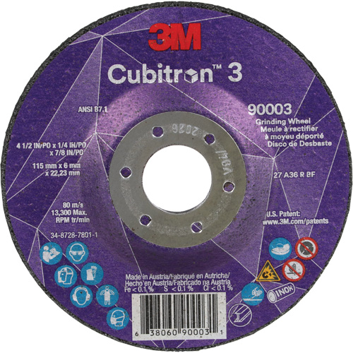 Cubitron 3 meule a moyeu d&eacute;port&eacute;, 4-1/2" x 1/4", Arbre 7/8", C&eacute;ramique, Type T27 Ottawa Fastener Supply
