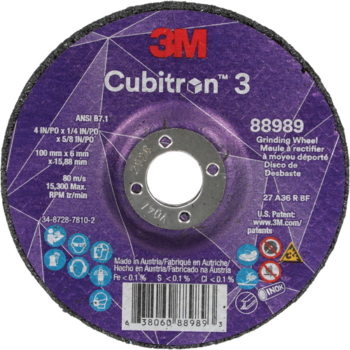 Meule a moyeu d&eacute;port&eacute; Cubitron 3, 4" x 1/4", Arbre 5/8", C&eacute;ramique, Type T27 Ottawa Fastener Supply