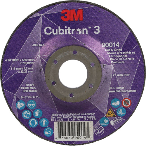 Cubitron 3 Cut & Grind Wheel, 4-1/2" x 5/32", 7/8" Arbor, Type T27, 36+ Grit, Ceramic Ottawa Fastener Supply