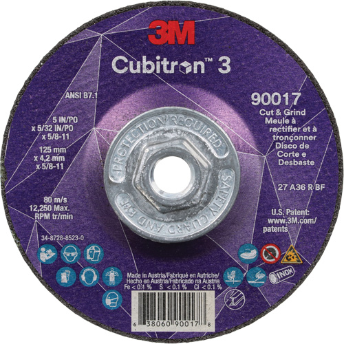 Meule &agrave; couper & tronçonner Cubitron 3, 5" x 5/32", Arbre de 5/8"-11, Type T27, Grain de 36+, C&eacute;ramique Ottawa Fastener Supply