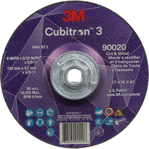 Cubitron 3 Cut & Grind Wheel, 6" x 5/32", 5/8"-11 Arbor, Type T27, 36+ Grit, Ceramic Ottawa Fastener Supply