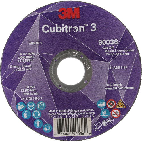 Cubitron 3 Cut-Off Wheel, 4-1/2" x 0.045", 7/8" Arbor, Type T1, Ceramic, 13300 RPM Ottawa Fastener Supply