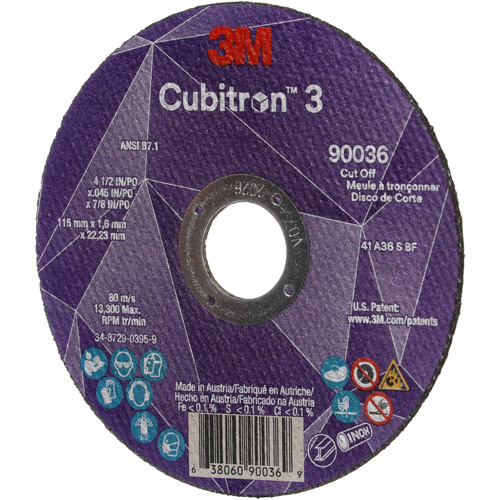Cubitron 3 Cut-Off Wheel, 4-1/2" x 0.045", 7/8" Arbor, Type T1, Ceramic, 13300 RPM Ottawa Fastener Supply
