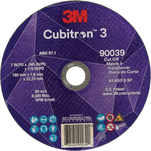 Meule &agrave; tronçonner Cubitron 3, 7" x 0,09", Arbre de 7/8", Type T27, C&eacute;ramique, 8500 Tr/min Ottawa Fastener Supply