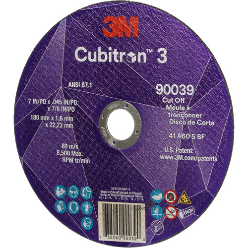 Meule &agrave; tronçonner Cubitron 3, 7" x 0,09", Arbre de 7/8", Type T27, C&eacute;ramique, 8500 Tr/min Ottawa Fastener Supply
