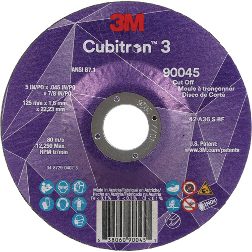 Meule &agrave; tronçonner Cubitron 3, 5" x 0,045", Arbre de 7/8", Type T27, C&eacute;ramique, 12250 Tr/min Ottawa Fastener Supply