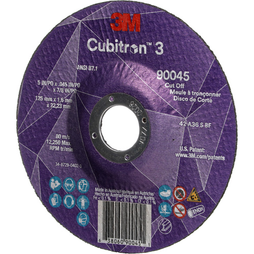 Meule &agrave; tronçonner Cubitron 3, 5" x 0,045", Arbre de 7/8", Type T27, C&eacute;ramique, 12250 Tr/min Ottawa Fastener Supply