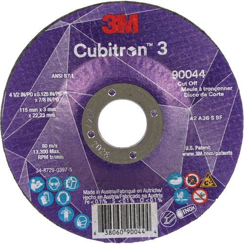 Cubitron 3 Cut-Off Wheel, 4-1/2" x 1/8", 7/8" Arbor, Type T27, Ceramic, 13300 RPM Ottawa Fastener Supply