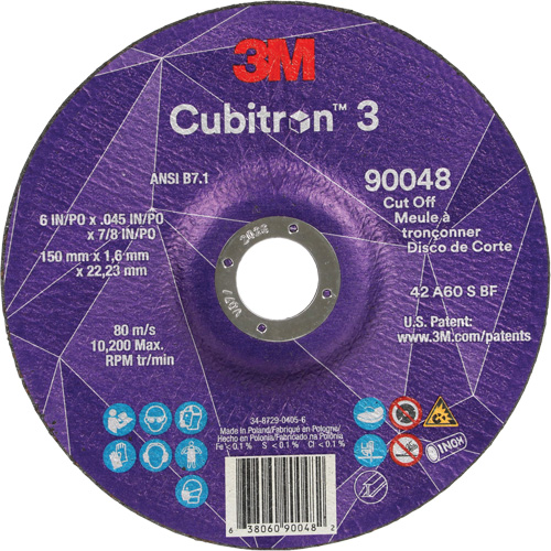 Cubitron 3 Cut-Off Wheel, 6" x 0.045", 7/8" Arbor, Type T27, Ceramic, 10200 RPM Ottawa Fastener Supply