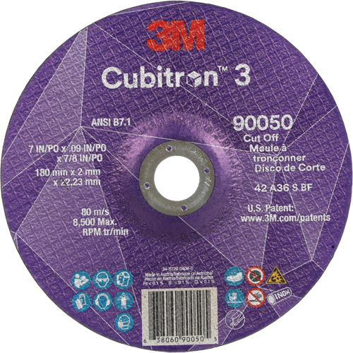 Cubitron 3 Cut-Off Wheel, 7" x 0.09", 7/8" Arbor, Type T27, Ceramic, 8500 RPM Ottawa Fastener Supply