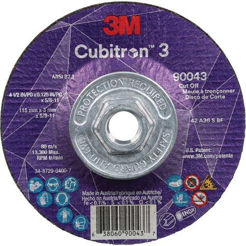Cubitron 3 Cut-Off Wheel, 4-1/2" x 1/8", 5/8"-11 Arbor, Type T27, Ceramic, 13300 RPM Ottawa Fastener Supply