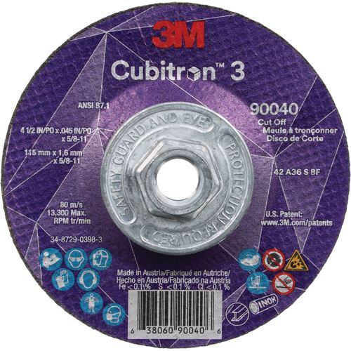 Meule &agrave; tronçonner Cubitron 3, 4-1/2" x 0,045", Arbre de 5/8"-11, Type T27, C&eacute;ramique, 13 300 Tr/min Ottawa Fastener Supply