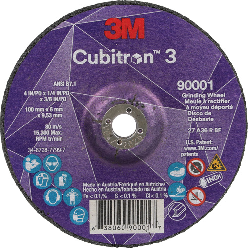 Meule a moyeu d&eacute;port&eacute; Cubitron 3, 4" x 1/4", Arbre 3/8", C&eacute;ramique, Type T27 Ottawa Fastener Supply