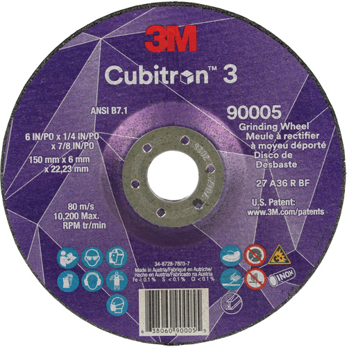Meule a moyeu d&eacute;port&eacute; Cubitron 3, 6" x 1/4", Arbre 7/8", C&eacute;ramique, Type T27 Ottawa Fastener Supply