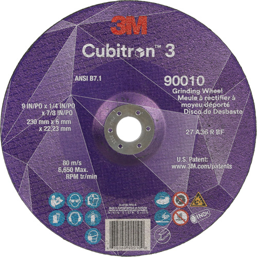 Cubitron 3 Depressed Centre Grinding Wheel, 9" x 1/4", 7/8" Arbor, Ceramic, Type T27 Ottawa Fastener Supply